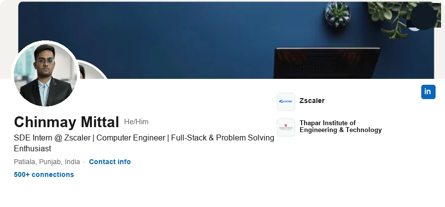 LinkedIn profile preview for Chinmay Mittal